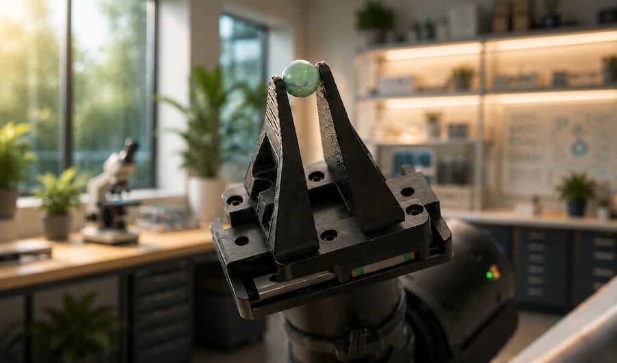 Robot gripper holding a marble